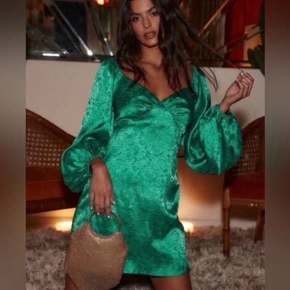 12th Tribe Green Sheath Dress with Bishop Sleeves - Picture 1 of 4